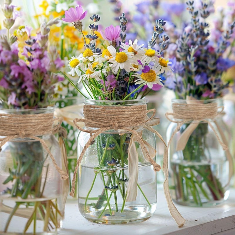 LEYIQU Vintage Glass Flower Vase, Farmhouse Glass Centerpiece Vases Mason Jars for Weddings, Parties & Home Decor Bulk (6, Transparent) - Image 5