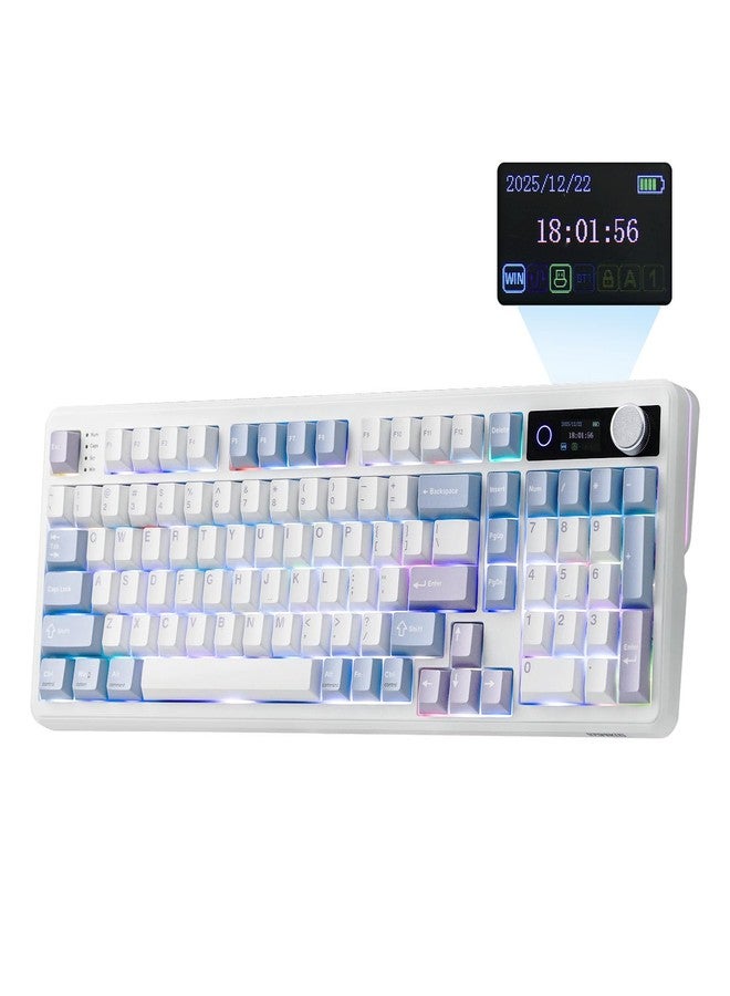 ابوماكر لوحة مفاتيح EPOMAKER TH99 PRO الميكانيكية بنسبة 96% مع شاشة ومقبض، بطارية 10000 مللي أمبير، 2.4 جيجاهرتز/بلوتوث، تبديل سريع، برنامج تشغيل مخصص، إضاءة خلفية RGB، غطاء مفاتيح PBT، لوحة مفاتيح ألعاب لاسلكية لأجهزة الكمبيوتر الشخصية/ماك (أزرق وأبيض، كريمي يشم) - Image 1