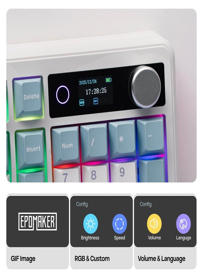 ابوماكر لوحة مفاتيح EPOMAKER TH99 PRO الميكانيكية بنسبة 96% مع شاشة ومقبض، بطارية 10000 مللي أمبير، 2.4 جيجاهرتز/بلوتوث، تبديل سريع، برنامج تشغيل مخصص، إضاءة خلفية RGB، غطاء مفاتيح PBT، لوحة مفاتيح ألعاب لاسلكية لأجهزة الكمبيوتر الشخصية/ماك (أزرق وأبيض، كريمي يشم) - Image 3