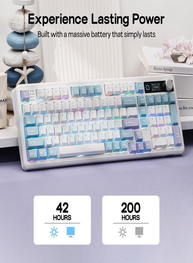 ابوماكر لوحة مفاتيح EPOMAKER TH99 PRO الميكانيكية بنسبة 96% مع شاشة ومقبض، بطارية 10000 مللي أمبير، 2.4 جيجاهرتز/بلوتوث، تبديل سريع، برنامج تشغيل مخصص، إضاءة خلفية RGB، غطاء مفاتيح PBT، لوحة مفاتيح ألعاب لاسلكية لأجهزة الكمبيوتر الشخصية/ماك (أزرق وأبيض، كريمي يشم) - Image 4