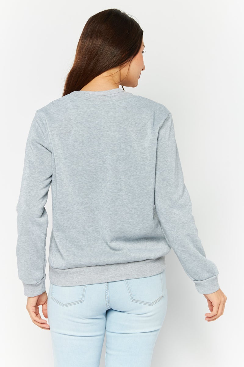 Buzz Women Crew Neck Long Sleeves Animal Print Sweatshirt, Grey - Image 4