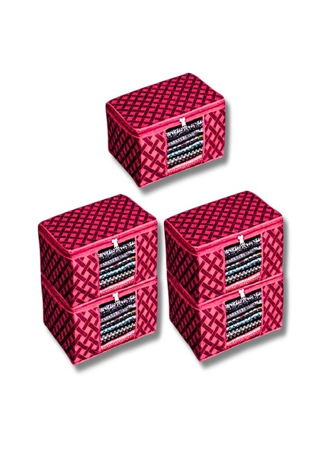 BB BACKBENCHERS غطاء ساري غير منسوج من BB BACKBENCHERS مع نافذة شفافة، لينغا - منظم ملابس للخزانة - أغطية ساري بسحاب، مجموعة من 5 قطع (أحمر) - Image 1