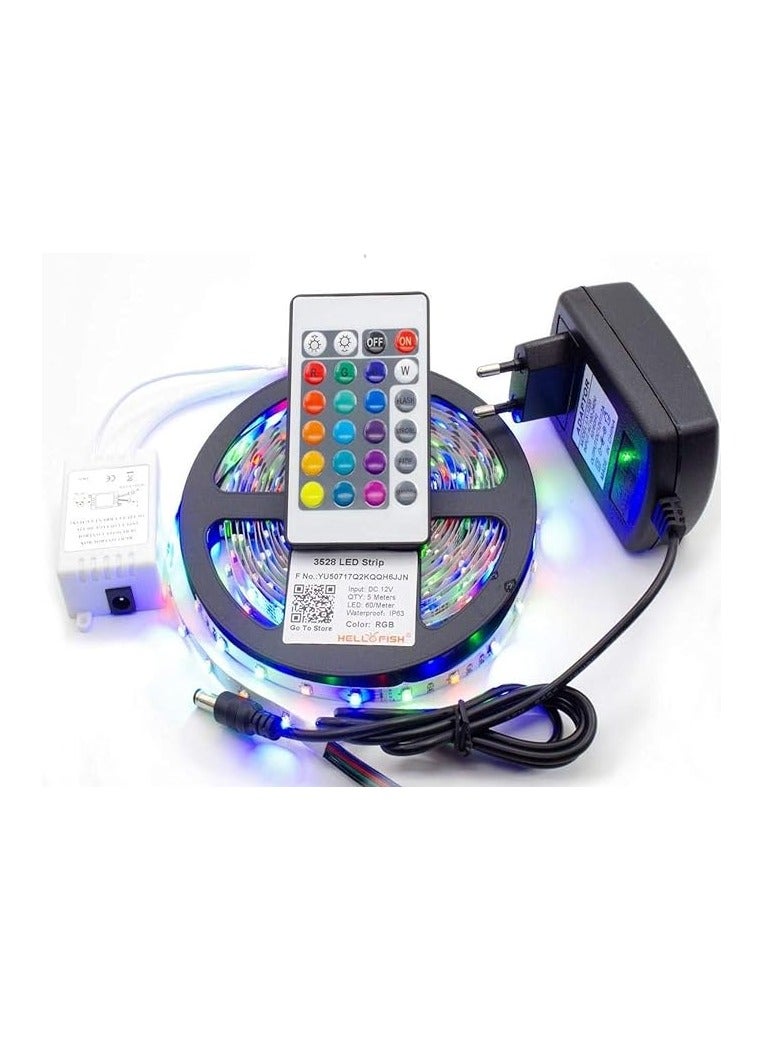 شريط اضاءة LED ار جي بي مرن مقاوم للماء بطول 5 متر، 300 LED اس ام دي مزود بريموت كنترول 3528، متعدد الألوان 