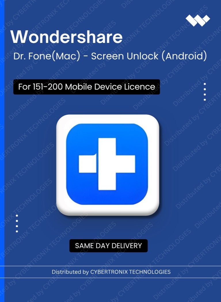 Wondershare Dr.Fone(Mac) - Screen Unlock (Android) | 151-200 Mobile Device | Digital License | Same Day Delivery