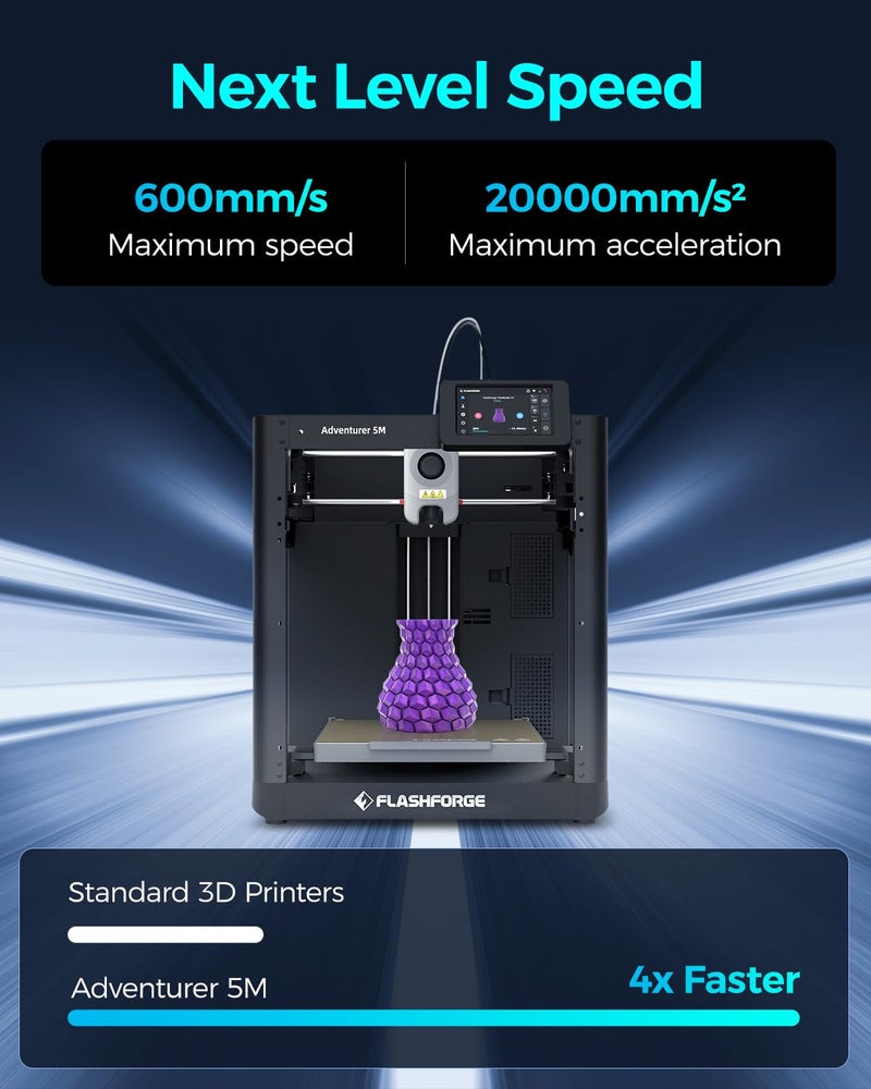 FLASHFORGE Adventurer 5M 3D Printer High Speed Max 600mm/s with Auto Leveling, 3-Second Nozzle Change, 220×220×220mm Printing, 280°C Direct Drive for Kids/Beginners/Home - Image 3