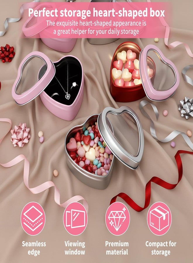 Goodma 14-Pack 2oz Empty Heart Shaped Metal Tins with Clear Window for Candle Making, Candies, Gifts & Treasures (Pink) - Image 2