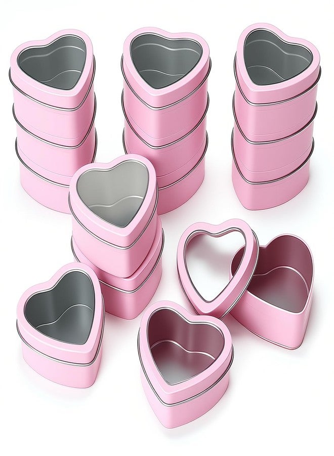 Goodma 14-Pack 2oz Empty Heart Shaped Metal Tins with Clear Window for Candle Making, Candies, Gifts & Treasures (Pink) - Image 1