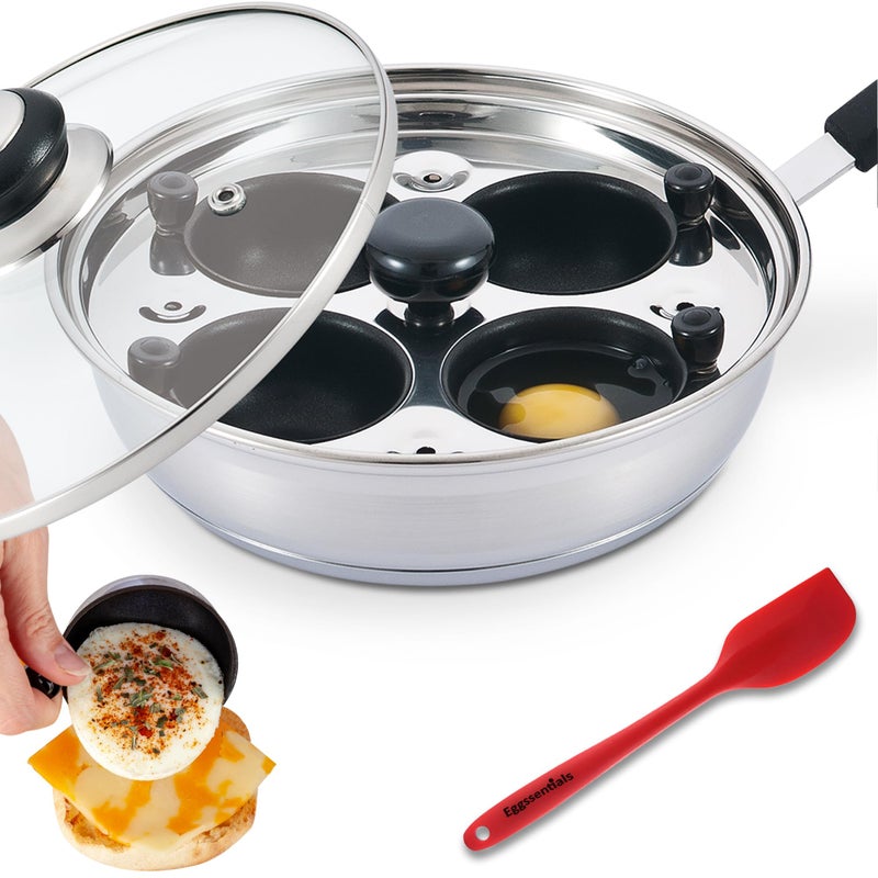 Eggssentials Egg Poacher  Eggssentials Poached Egg Maker Stainless Steel Egg Poaching Pan Poached Eggs Cooker Food Grade Safe PFOA Free with Spatula 