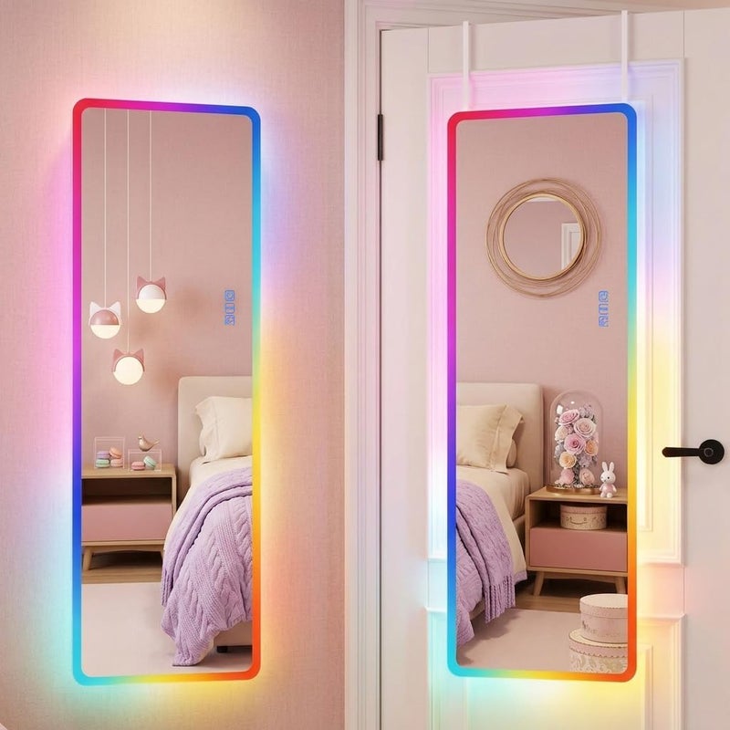 مرآة كاملة الطول مع أضواء من LVSOMT RGB، 47 × 16 بوصة مرآة LED كاملة الطول مع جهاز تحكم عن بعد، مرآة تزيين مثبتة على الحائط أو فوق الباب لغرفة النوم وغرفة المعيشة وغرفة الملابس - Image 1