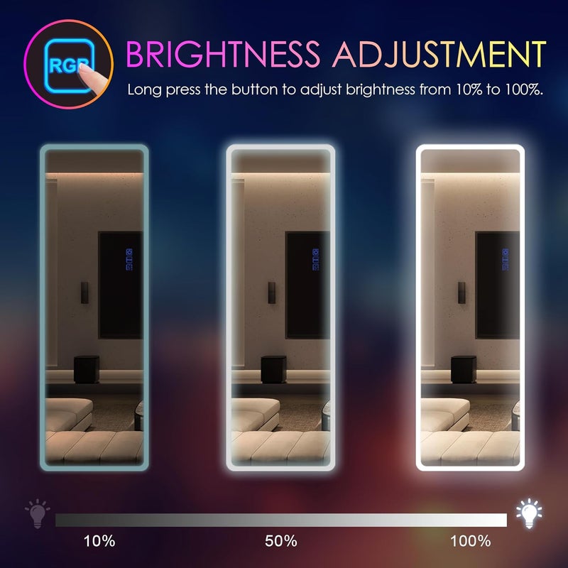 مرآة كاملة الطول مع أضواء من LVSOMT RGB، 47 × 16 بوصة مرآة LED كاملة الطول مع جهاز تحكم عن بعد، مرآة تزيين مثبتة على الحائط أو فوق الباب لغرفة النوم وغرفة المعيشة وغرفة الملابس - Image 5
