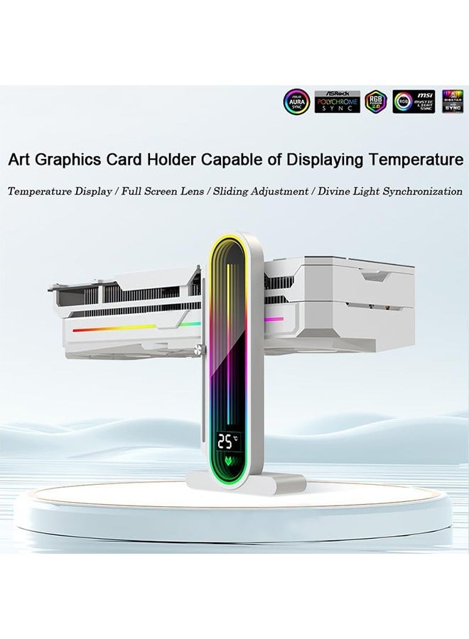 Temperature Displaying GPU Stand ARGB Infinity Graphics Card Support Adjustable 5V 3PIN Video Card Holder Anti-sag Bracket Magnetic Base Display Card Brace Rack PC Graphic Card Accessories (White) - Image 2
