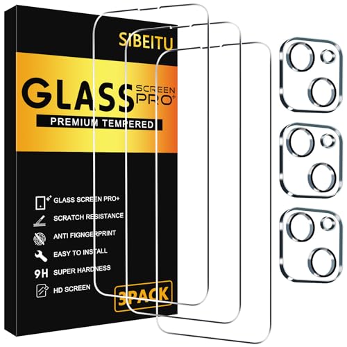 SIBEITU 3 Pack Screen Protector for iPhone 13 with 3 Pack Camera Lens Tempered Glass Protector, 6.1 Inch HD Clear Tempered Glass Film 9H Hardness Full Coverage, Scratch Resistent, No Air Bubbles - Image 1