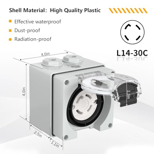 STARELO 30 Amp Locking Female Plug Box NEMA L14-30C Generator Twist Lock Adapter Female Connector,125/250 Volt,Outdoor dustproof and Weatherproof for generators, Welding Machines, etc.ETL Listed. - Image 3