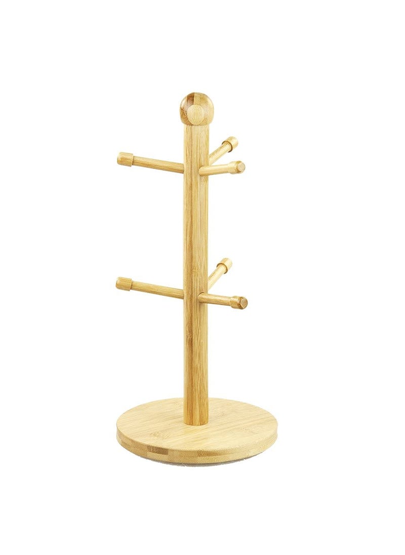 Home Basics Home Basics Bamboo Mug Tree Holds Up to 6 Coffee Cups Free Standing Circular Base Kitchen Countertop Beige 1 