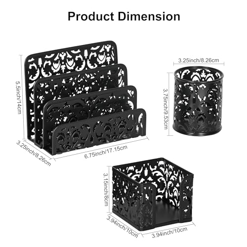 EasyPAG Desk Organizers and Accessories 3 Pieces Office Organizer Set - Pen Holder for Desk, Mail Sorter Countertop and Sticky Note Holder, Black - Image 5