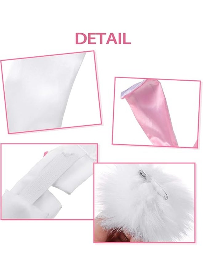 PAWSONIFY Bunny Costume Accessories - 5 PCS Bunny Ears Headband Tail Bow Tie Collar Cuffs Set for Women Rabbit Cosplay Party - Image 3