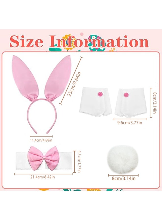 PAWSONIFY Bunny Costume Accessories - 5 PCS Bunny Ears Headband Tail Bow Tie Collar Cuffs Set for Women Rabbit Cosplay Party - Image 2