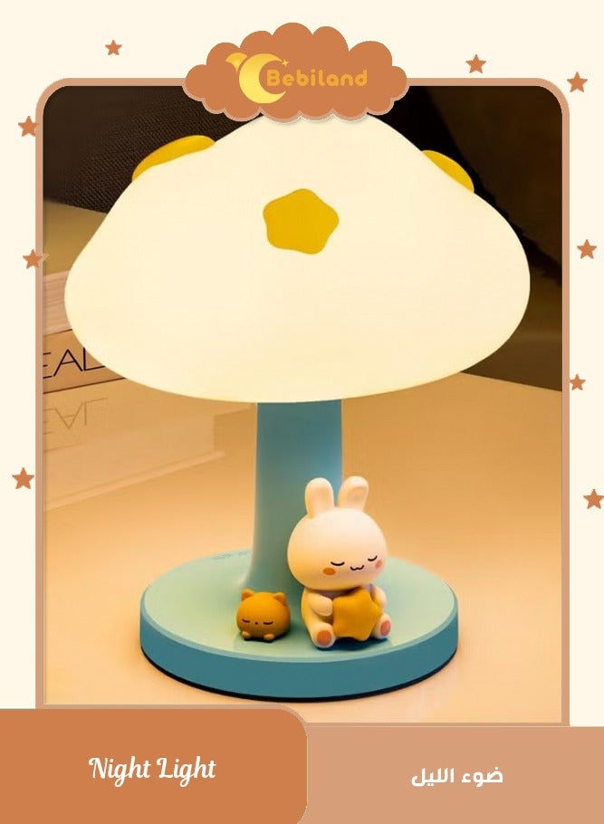Bebiland Cloud and Bunny Rechargeable Night Light, Safe Soft Silicone Material, 3 Brightness Levels, Tap Control, Warm Light, Toddler Sleeping Lamp, Bedroom Night Lamp, Gift for Baby and Kid (White) - Image 1