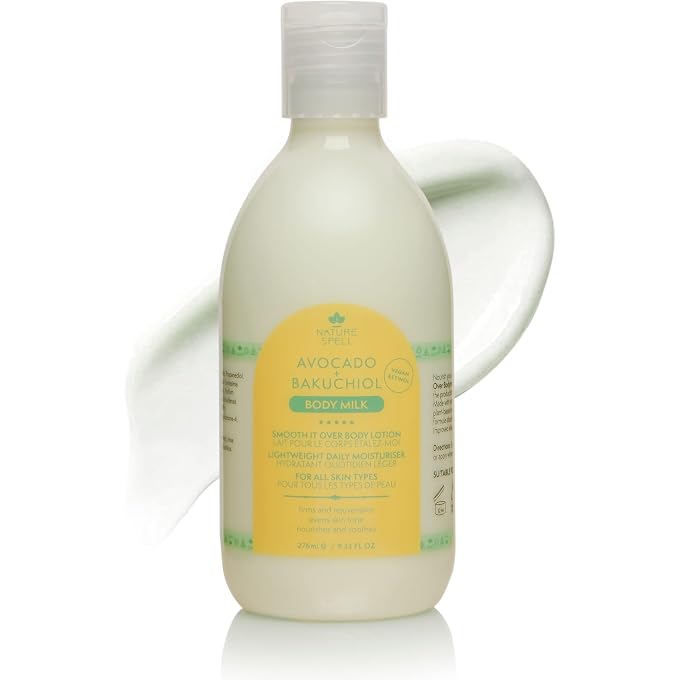 Nature Spell Avocado Body Lotion  Smooth It Over Body Milk 276ml - Infused with Bakuchiol - Instant Hydration  Suitable for all Skin Types - 100% Vegan  Made in the UK - Image 1