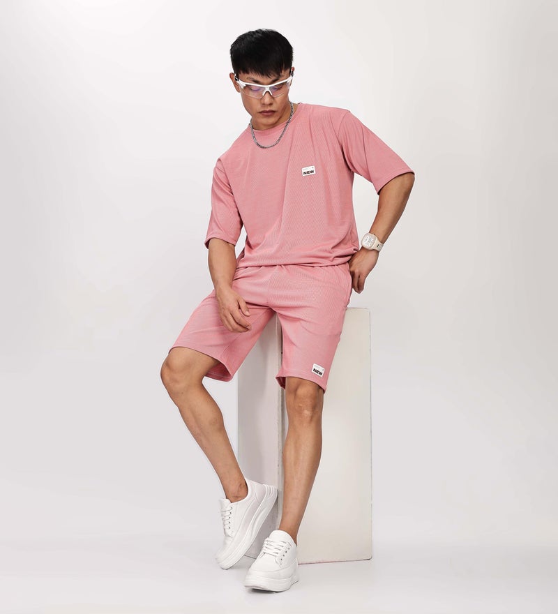 SHODOX® Men’s Solid Relaxed Fit T Shirt and Shorts Set | Casual Summer Wear | Comfortable Stylish Outfit for Men Rose Gold - Image 3