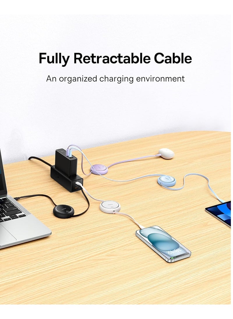بيسوس كابل USB C، كابل شحن سريع USB C صغير قابل للسحب 100 وات إلى USB C PD 5A، كابل شاحن USB من النوع C بطول 1 متر بطول 4 مراحل لهواتف iPhone 15/Pro/Plus/Pro Max وMacBook وiPad Pro وSamsung S23/S22+ أبيض - Image 5