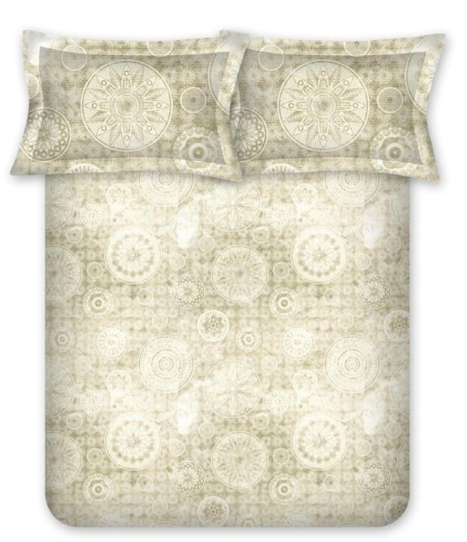 KING SIZE BEDSHEET 210 THREAD COUNT DIGITALLY PRINTED PREMIUM COLLECTION 274CM X 274CM WITH 2 PILLOW COVERS - SAPPHIRE 7338 BEIGE