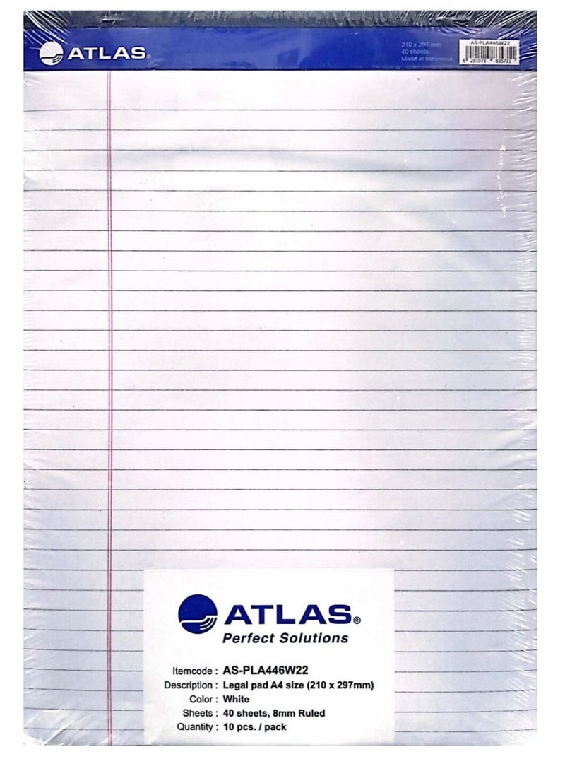 ATLAS 10-Piece A4 Size White Legal Pad 40 Sheets 
