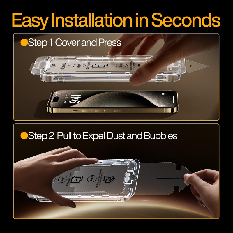 SMARTDEVIL 3 Pack for iPhone 15 Screen Protector, 9H Hardness Military Grade Shatterproof, HD Clear Tempered Glass with Auto Dust-Elimination, Bubble Free, Easy Installation, Case Friendly - Image 3