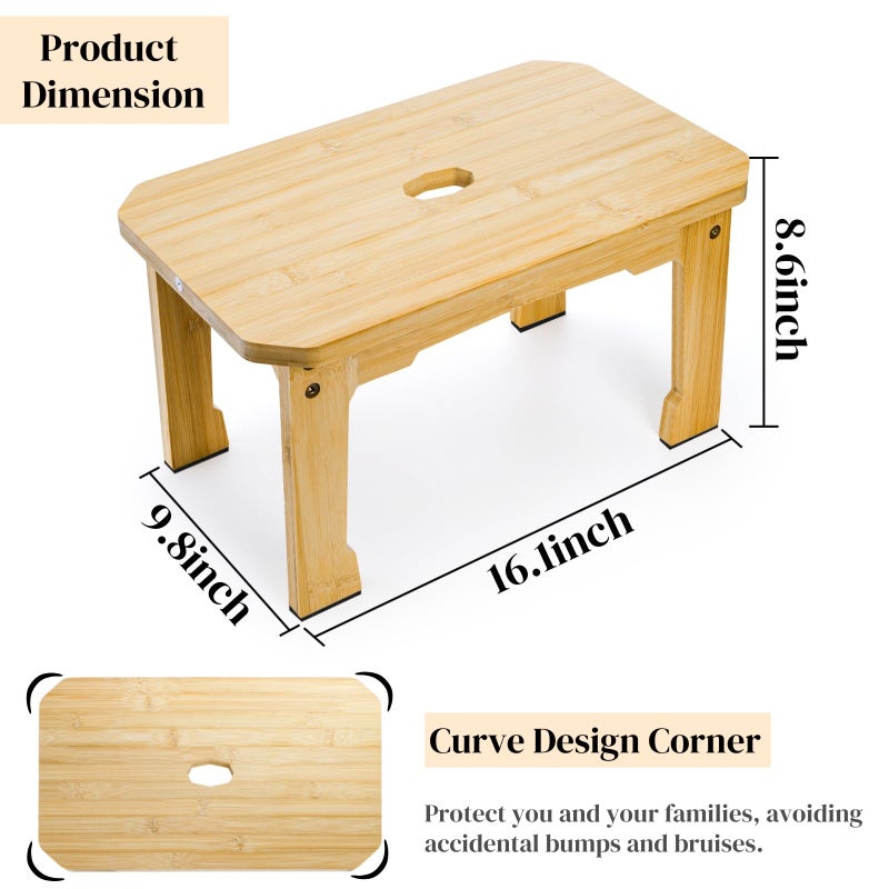 ZAVOOS Bamboo Step Stool, Sturdy Bedside Step Stool with Non-Slip Feet Pads for Kids, Heavy Duty Small One Step Footstool for Bedroom Kitchen Bathroom, 500 Lbs Load Capacity - Image 2