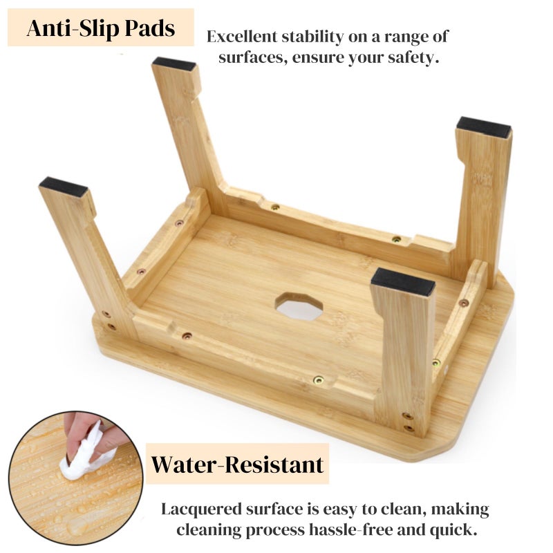 ZAVOOS Bamboo Step Stool, Sturdy Bedside Step Stool with Non-Slip Feet Pads for Kids, Heavy Duty Small One Step Footstool for Bedroom Kitchen Bathroom, 500 Lbs Load Capacity - Image 3