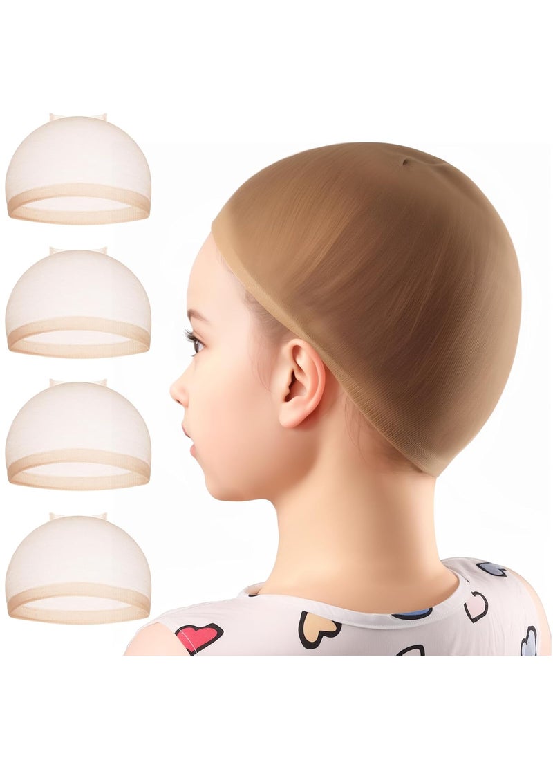 FANDAMEI FANDAMEI Wig Cap 4PCS HD Wig Cap for Kids HD Caps for Wigs Light Brown Nylon Wig Caps for Kids Stocking Caps for Wigs Transparent Invisible Wig Cap for Halloween Small Wig Cap for Kids Baby 