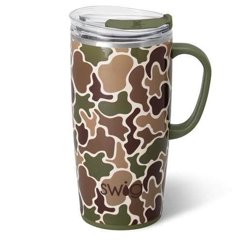 Swig Life 22oz Travel Mug Insulated Tumbler with Handle and Lid Travel Coffee Mug Cup Holder Friendly Stainless Steel 22 oz Tumbler Reusable Insulated with Lid Hunting Camo - Image 1