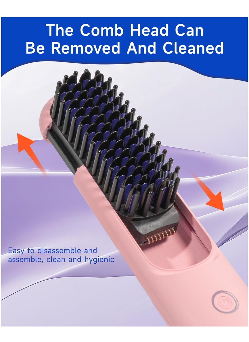 BOMIDI Cordless Hair Straightener Comb Detachable for Easy Clean, 200M Ions, 6 Speed Smart Temp, Dual Charging, Ideal for On - the - Go Styling - Pink  - Image 4
