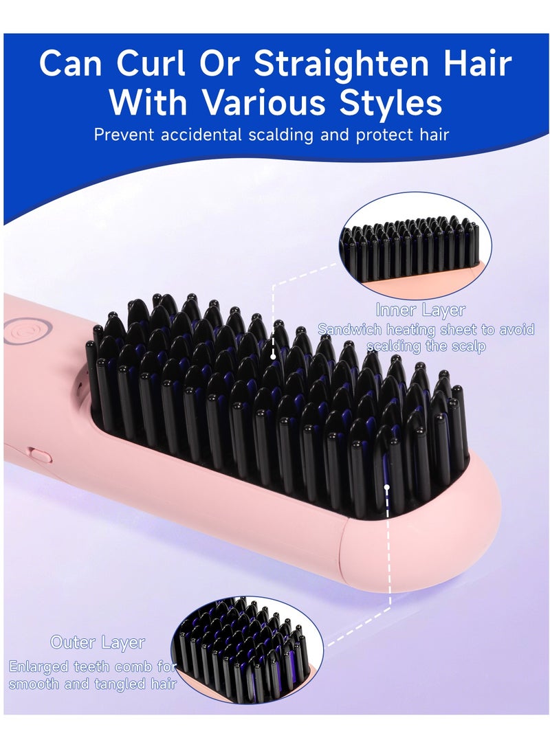 BOMIDI - Cordless Hair Straightener Comb Detachable for Easy Clean, 200M Ions, 6 Speed Smart Temp, Dual Charging, Ideal for On - the - Go Styling - Pink - Image 1