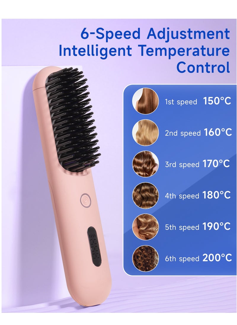 BOMIDI - Cordless Hair Straightener Comb Detachable for Easy Clean, 200M Ions, 6 Speed Smart Temp, Dual Charging, Ideal for On - the - Go Styling - Pink - Image 1
