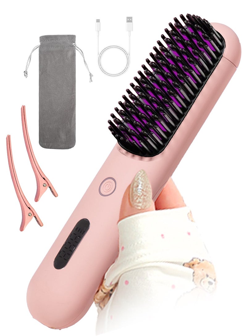 BOMIDI Cordless Hair Straightener Comb Detachable for Easy Clean, 200M Ions, 6 Speed Smart Temp, Dual Charging, Ideal for On - the - Go Styling - Pink  - Image 1