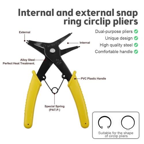 MECRAAF® 2 in 1 Multifunction Snap Ring Circlip Pliers External Internal Retaining Ring Spring Installation Removing Reassembling| Dual-purpose Retaining Ring Plier | Straight Lock Ring Pliers - Image 2