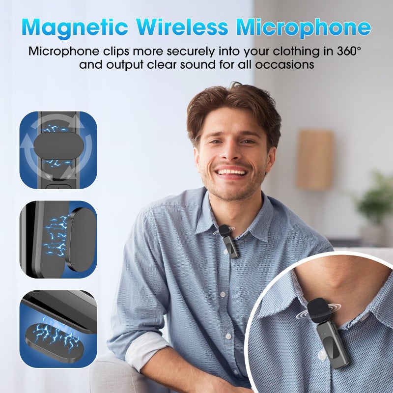 NICHOM 3 in 1 Wireless Lavalier Microphone for iPhone/iPad/Android/PC/Camera,Mini Mic with Noise Reduction, Mini Microphone for Video Vlog,Interviews,Live Streaming(Lightning/USB C/3.5mm Jack) - Image 2