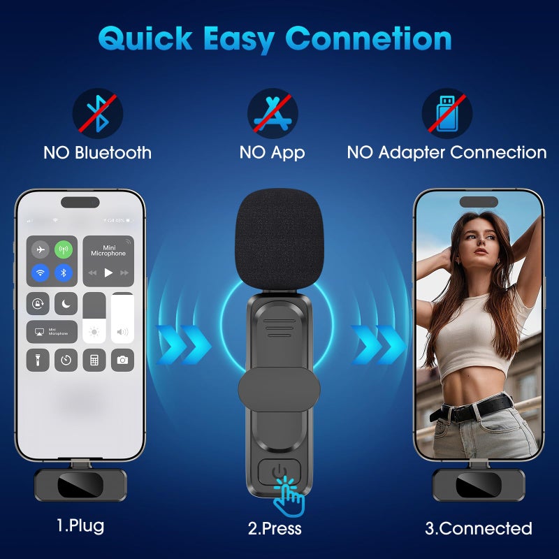 NICHOM 3 in 1 Wireless Lavalier Microphone for iPhone/iPad/Android/PC/Camera,Mini Mic with Noise Reduction, Mini Microphone for Video Vlog,Interviews,Live Streaming(Lightning/USB C/3.5mm Jack) - Image 4