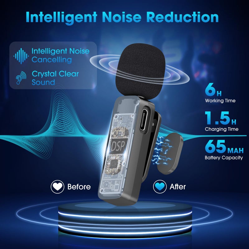 NICHOM 3 in 1 Wireless Lavalier Microphone for iPhone/iPad/Android/PC/Camera,Mini Mic with Noise Reduction, Mini Microphone for Video Vlog,Interviews,Live Streaming(Lightning/USB C/3.5mm Jack) - Image 3