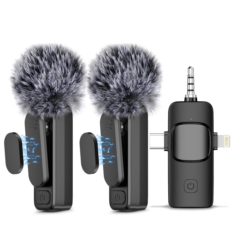 NICHOM 3 in 1 Wireless Lavalier Microphone for iPhone/iPad/Android/PC/Camera,Mini Mic with Noise Reduction, Mini Microphone for Video Vlog,Interviews,Live Streaming(Lightning/USB C/3.5mm Jack) - Image 1