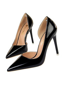 BIGTREE Women's Bright Fashionable Stiletto Pumps 10.5 cm Elegant Gorgeous Closed Pointed Toe Slip On Solid High Heels Black  - Image 1