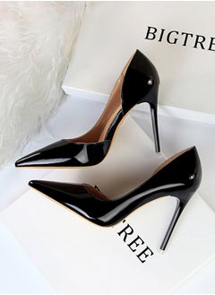 BIGTREE Women's Bright Fashionable Stiletto Pumps 10.5 cm Elegant Gorgeous Closed Pointed Toe Slip On Solid High Heels Black  - Image 3