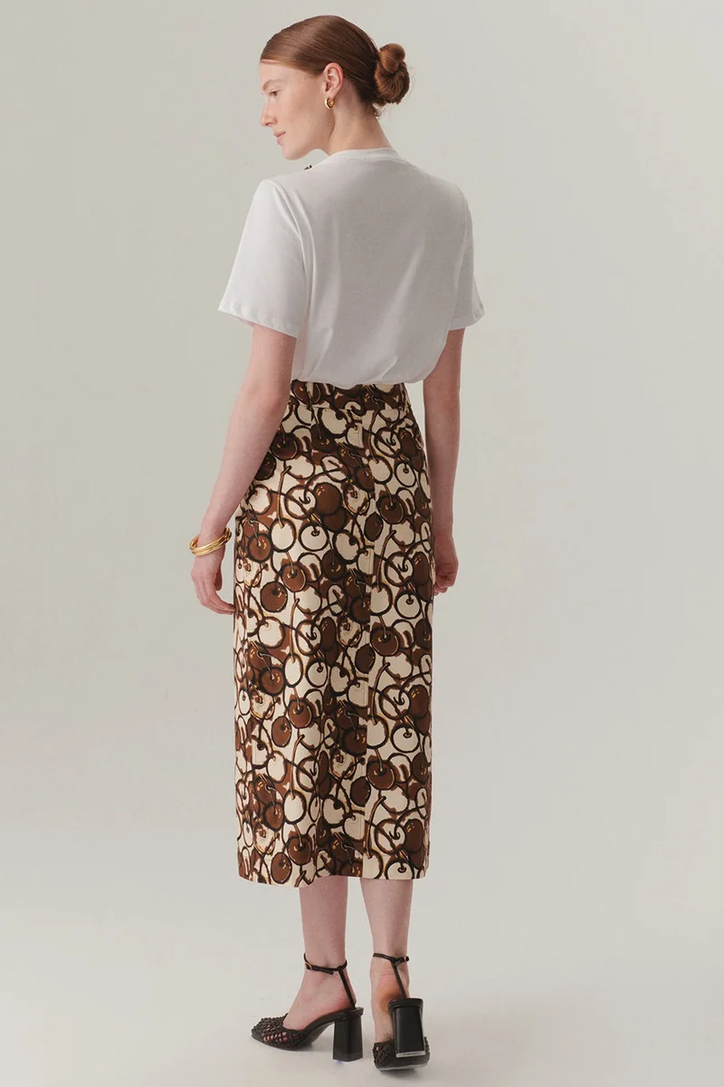 EXQUISE Pocketed Midi Length Patterned Slim Fit Skirt
