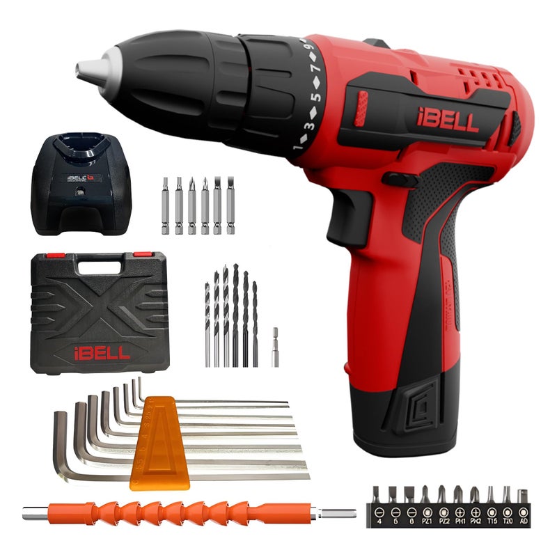 IBELL 12V Cordless Drill Driver CD12-74|17 Settings (+1 Mode setting)|1450 RPM|10mm Keyless Chuck|LED Light |2-Speed Mode|1500mAh Battery|32 Accessories|Perfect for Home & DIY Projects - Image 3