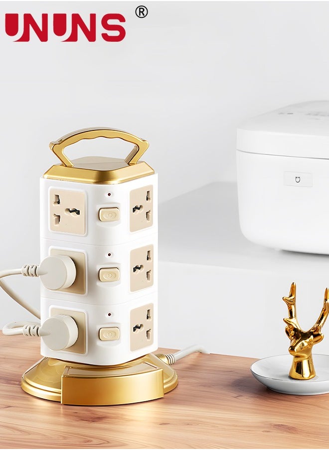 UNUNS برج تمديد سلك الطاقة، 12 منفذًا مع 3 منافذ USB، برج شحن محمول من 3 طبقات لمستلزمات المكاتب المنزلية، أساسيات غرفة النوم، ملحقات المكتب  - Image 1