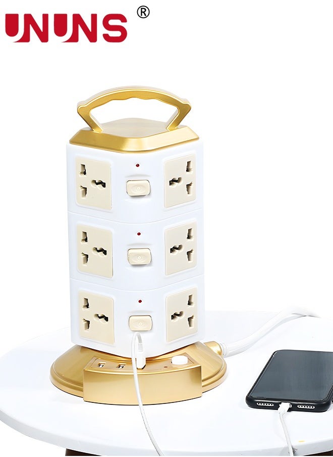UNUNS برج تمديد سلك الطاقة، 12 منفذًا مع 3 منافذ USB، برج شحن محمول من 3 طبقات لمستلزمات المكاتب المنزلية، أساسيات غرفة النوم، ملحقات المكتب  - Image 2
