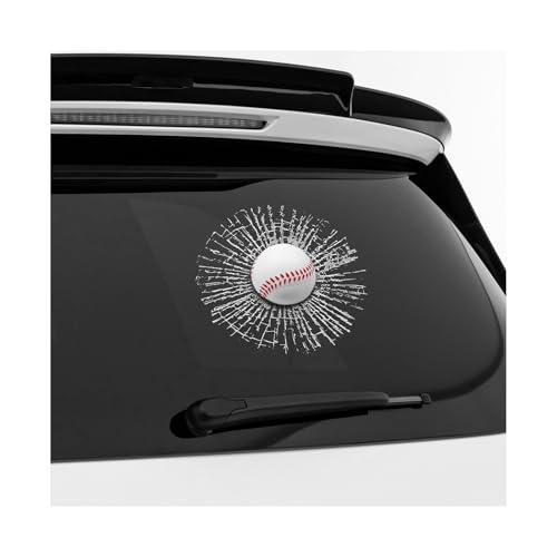 MUQIDA 3D Prank Tricky Broken Glass Sticker Funny Car Window Decal Ball Hits Self Adhesive Decor Stereo Baseball Soccer Sticker Exterior Decoration for Auto Body Bumper Windshield Baseball - Image 1