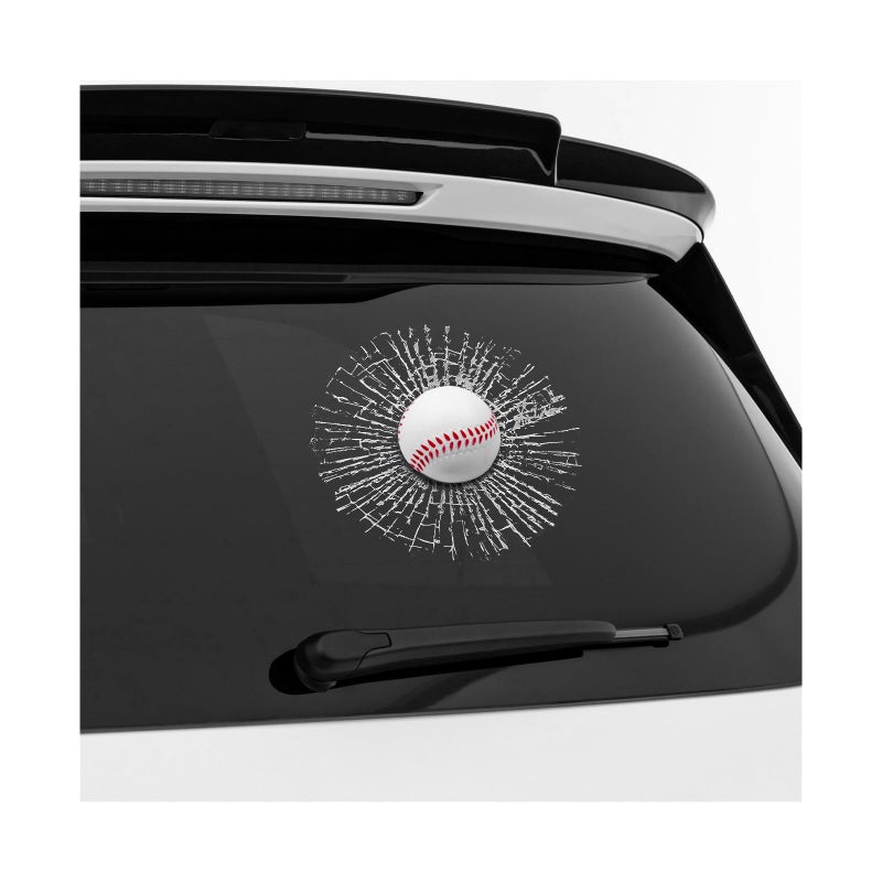 MUQIDA 3D Prank Tricky Broken Glass Sticker Funny Car Window Decal Ball Hits Self Adhesive Decor Stereo Baseball Soccer Sticker Exterior Decoration for Auto Body Bumper Windshield Baseball - Image 3