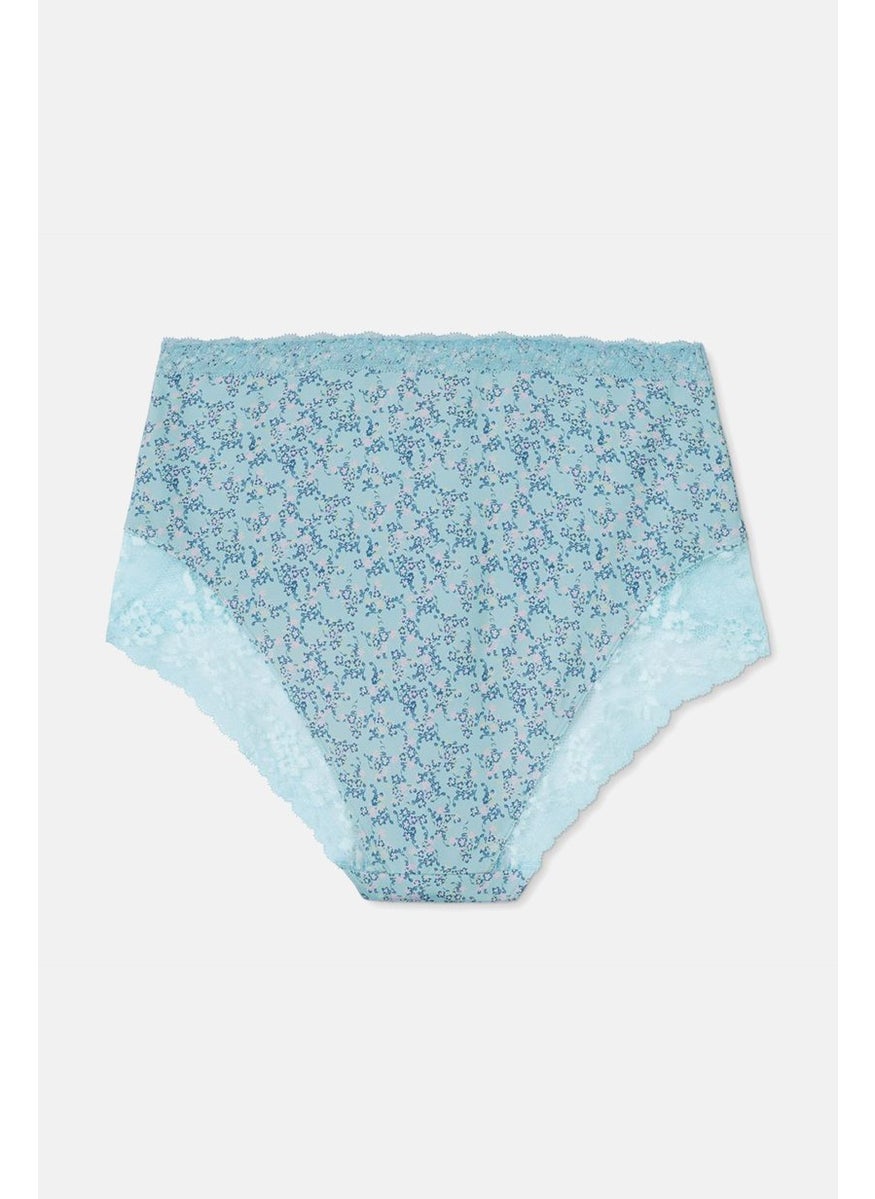 Tchibo Women Floral High Waist Shorty Panty, Turquoise  - Image 2